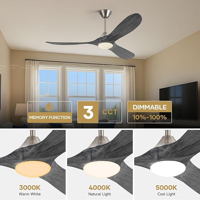 52" Smart Ceiling Fan with Light - Alexa & App & Remote Control, Quiet Reversible Energy Efficient DC Motor, 3CCT Dimmable, Modern Indoor Outdoor Ceiling Fans for Patios Garage Gazebo Porch Bedroom