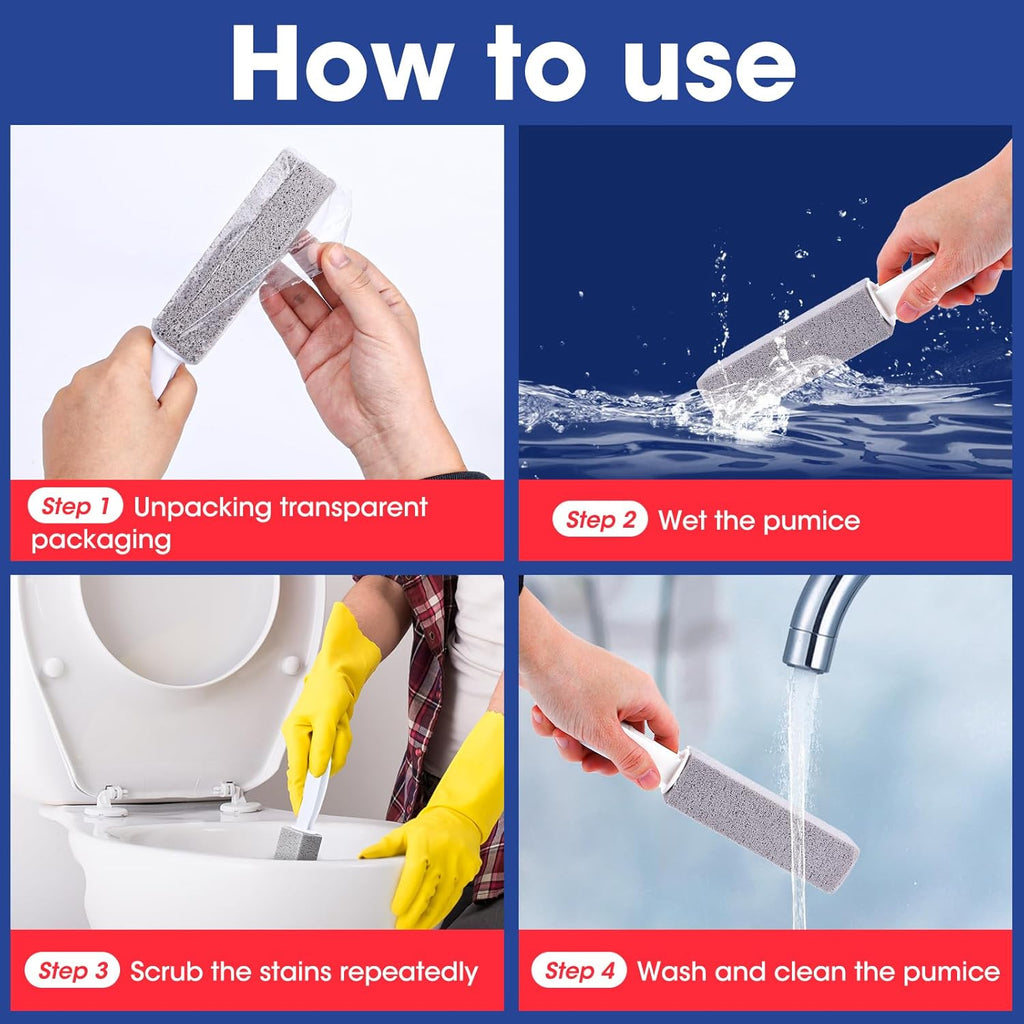 AZEN 5 Pack Pumice Stone for Cleaning, Pumie Scouring Stick with Handle, Pumice Stone Toilet Bowl Cleaner, Hard Water Stain Remover for Toilet, Bathroom, Kitchen Sink, Grill