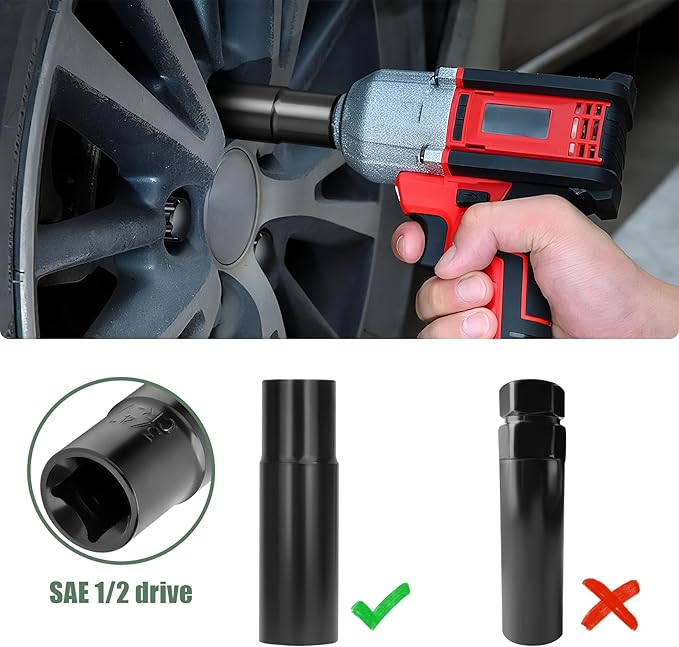 7 Spline Lug Nuts Key Socket, 1/2 Inch Drive Impact Square Tool - Quickly Remove M14x1.5, M14x2.0 and 9/16 Wheel Lug Nuts | 1 Pc (Black)