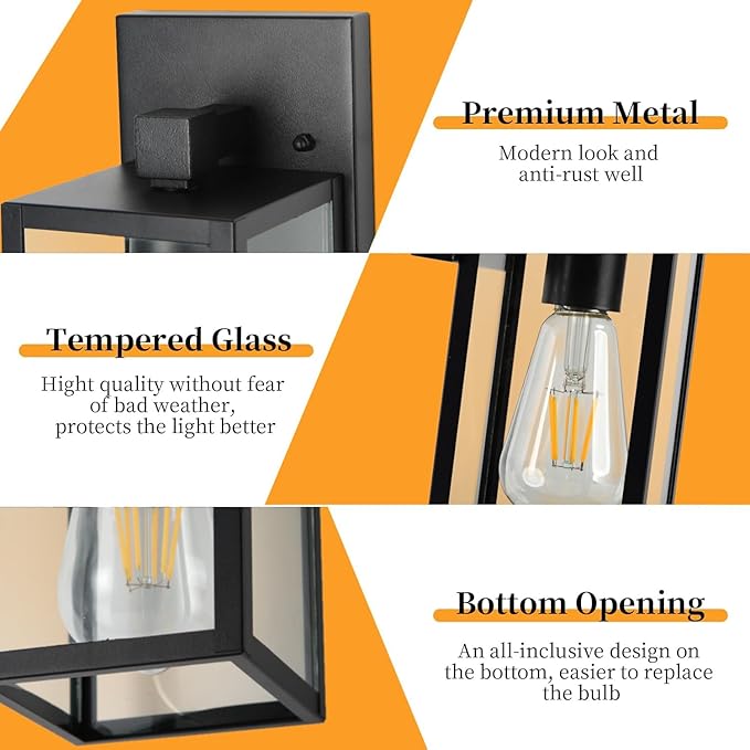 Outdoor Wall Lights, Black Exterior Light Fixtures Wall Mount, Aluminum Porch Wall Sconce Waterproof Outside Light for House 2 Pack Front Door Light for Patio Garage Doorway