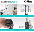 KRAUS Bolden Commercial Style 2-Function Single Handle Pull Down Kitchen Faucet in Stainless Steel/Matte Black, KPF-1610SSMB (Pack of 1)