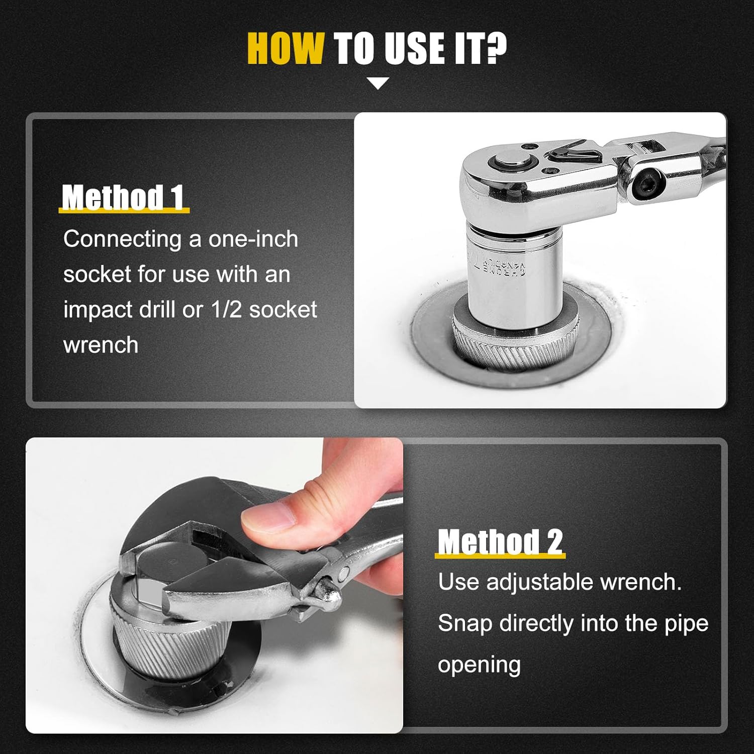 Topec 1.5'' Tub Drain Extractor, 8PCS Pipe Nipple Extractor Set with 1-inch Socket, Remove the Old, Broken, Stubborn, Rusted Drain Tub Bathtub Remover, Strong Grab Plumbing Tools with Storage Case