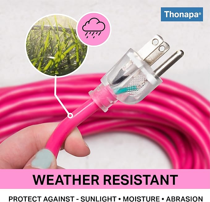 25 Ft Outdoor Extension Cord with 3 Prong, 16/3 SJTW Neon Pink Extension Cord 25ft, 13 AMP for Indoor or Outdoor Use, Small Appliances, Gardens, Lawn, Lights Decor - UL Listed