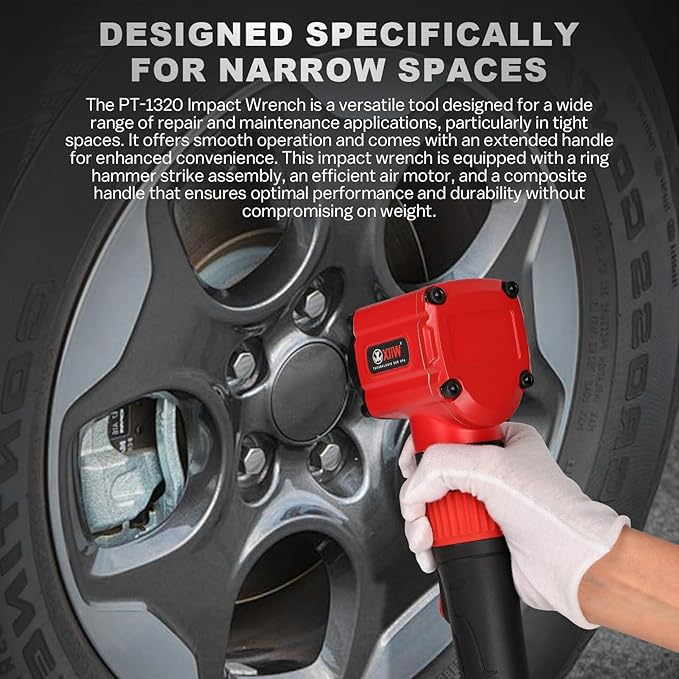 XIIW 1/2'' Angle Impact Wrench, Max Torque 910 ft-lbs, Compact Lightweight 3.63 lb Design, Heavy Duty 7500RPM 1/2 Mini Air Impact Gun Driver, Twin Hammer Pneumatic Tool
