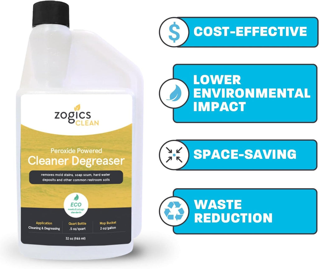Zogics Peroxide Powered Cleaner Degreaser, 32 oz Bottle Makes up to 8 Gallons - Meets ECOLOGO Standards