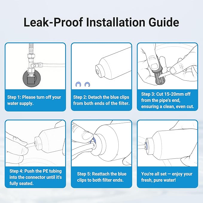 AQUA CREST FF35 Inline Water Filter Replacement, 1/4" Quick-Connect Replacement for Refrigerator, Post-Carbon Filter for Reverse Osmosis Systems, NSF/ANSI 42 Certified, 6-12 Months(NO Fittings)