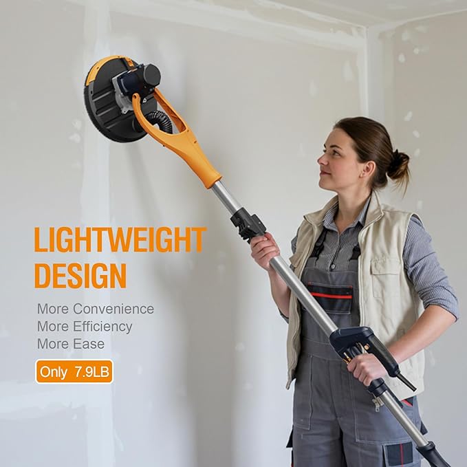 MAXXT Drywall Sander, Lightweight Popcorn Ceiling Removal Tool, 5 Variable Speed Foldable Telescopic Electric Drywall Sander, 800-1700RPM Vertical Power Ceiling Sander With 6pcs SandPapers, Bag