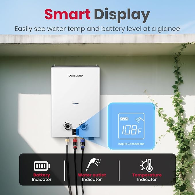 GASLAND Goshower G10 2.64GPM Outdoor Propane Tankless Water Heater, Ultra Slim PortableCamping Propane Shower for Off Grid, 68,000 BTU