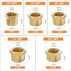 GASHER 1/8" 1/4" 3/8" 1/2" 3/4" NPT Brass Pipe Cap, NPT Female Thread Socket Pipe End Cap Plugs Fitting 10PCS