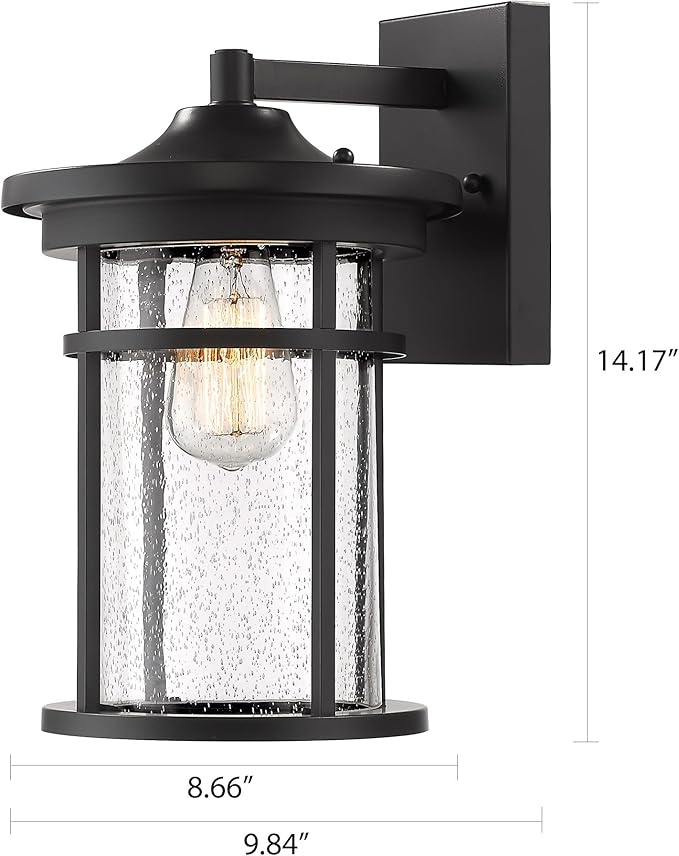 Outdoor Wall Lights, Anti-Rust Outdoor Wall Sconces, Traditional Exterior Lantern, Outside Mounted Lights, Exterior Lighting Fixture for Patio, Porch, Garden,Balcony (Black, 14.17" H)