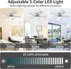 42 Inch Brushed Nickel Ceiling Fans with Lights and Remote, LED Low Profile Flush Mount Ceiling Fan for Bedroom, Living Room, Patio, Quiet DC Motor, 5 Blades