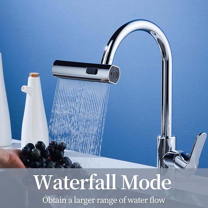Kitchen 360° Faucet Extender with 55/64''(22mm) Female Thread, Swivel Sink Water Faucet Aerator with 3Modes, Faucet Sprayer Attachment for Kitchen, Faucet Replacement Part FM22