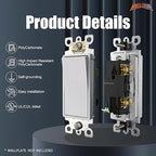 ThunderWay Single Pole Light Switch, Rocker Wall Light Switch, 15A 120/277V, Decorator On/Off Rocker Paddle Interrupter, UL Listed, White, 20 Pack