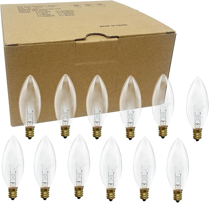 25 Pack Clear Torpedo Tip Replacement Bulbs,7 Watts Incandescent E12 Candelabra Base 120V C26 Window Candle Light Bulbs for Chandeliers Night Light Electric Candle Light