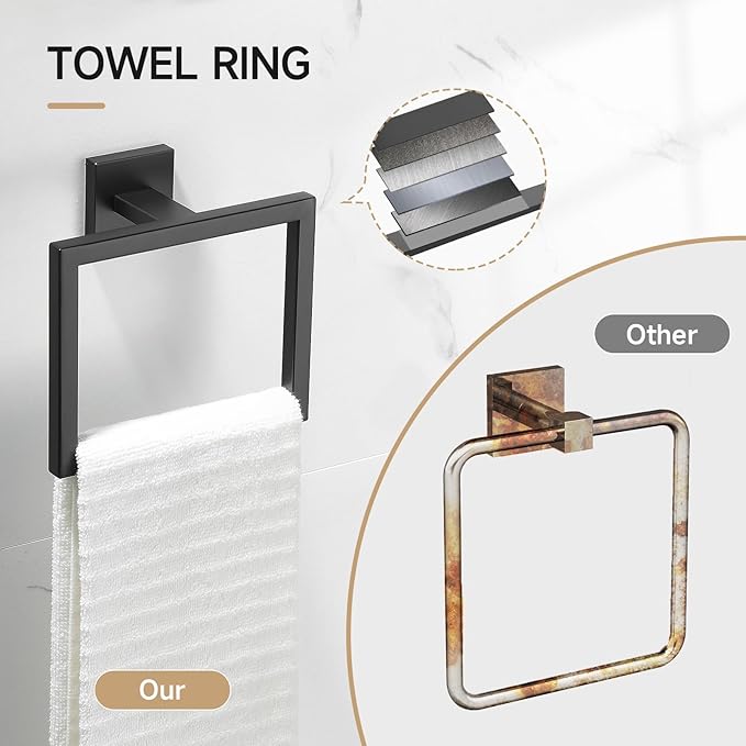 TQKAG 5-Piece Matte Black Bathroom Hardware Set Classic Wall Mounted Bathroom Accessories Set SUS304 Stainless Steel Towel Bar Sets 23.6" Towel Rack for Bathroom Towel Holder Set,Black