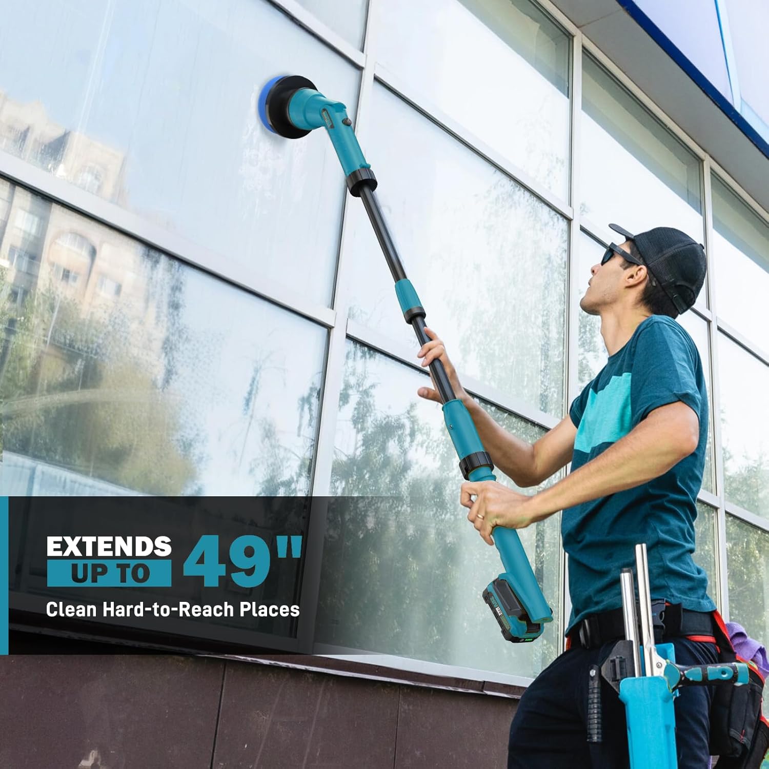 Alloyman 1200RPM Electric Spin Scrubber, Floor Cordless Cleaning Brush, 2 * 20V Replaceable Battery, Power Scrubber for Cleaning with 8 Brushes for Bathtub/Tub/Tile/Floor