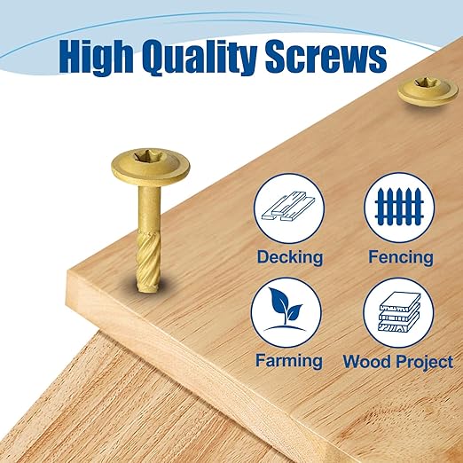 Lag Screws #14×5", 100PCS Heavy Duty Construction Screws, Rust Resistant, Washer Head, Bronze Coated External Wood Screws, Trusss Lag Screws, 2PCS T30 Star Bit Included