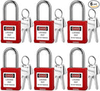 Lockout Tagout Locks 6-Pack｜OSHA Red Loto Locks Keyed Different｜2 Keys/Lock for Industrial Machinery & Electrical Panels｜Chrome Steel & Laser Coding
