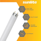 Sunlite F15T8/CW 18-Inch T8 Linear Fluorescent Lamp, 15 Watts, 610 Lumens, 4100K Cool White, Medium G13 Bi-Pin Base, ROHS Compliant, 30 Pack