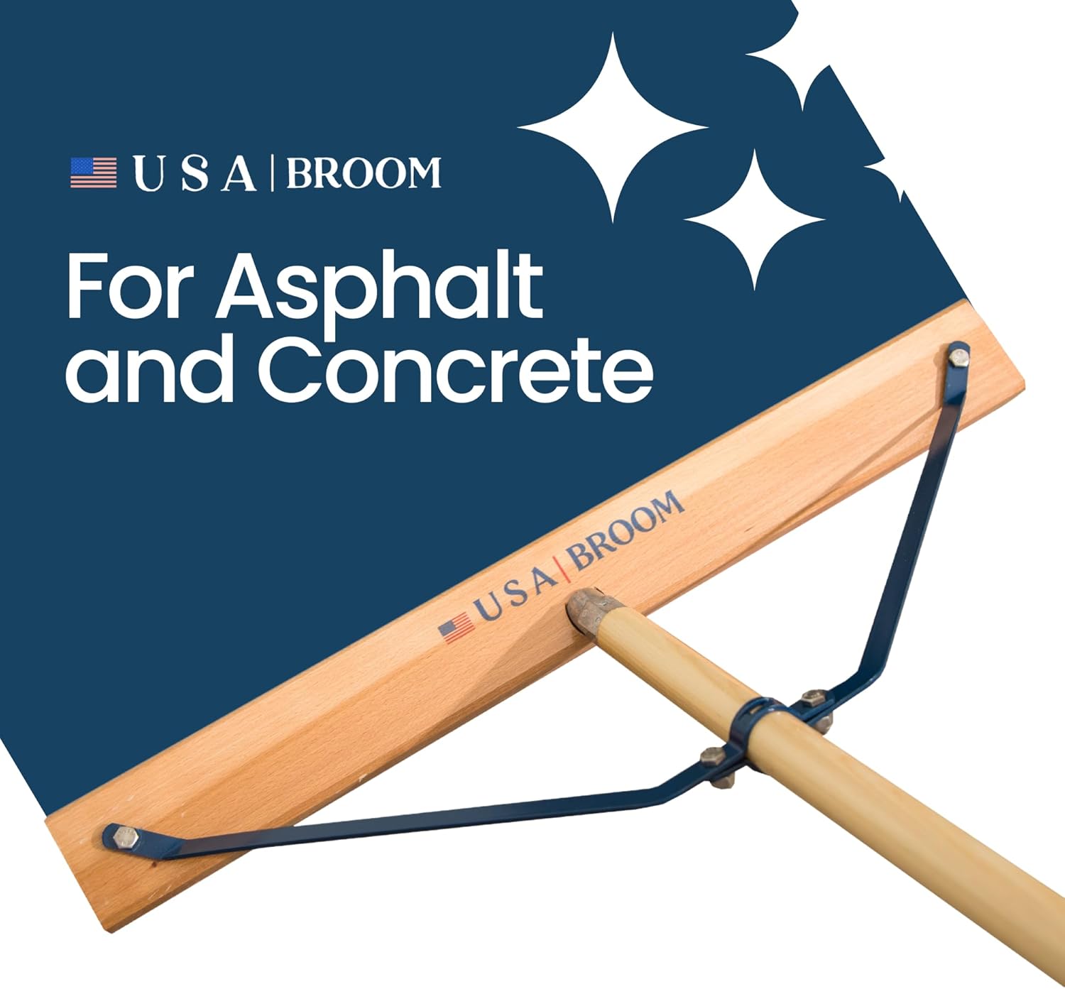 36" Heavy Duty Outdoor Push Broom with 60" Handle. Ideal for Ashpalt, Concrete & Heavy Debris. Durable American Made Steel Brackets-Stainless Steel Hardware. No Plastic. 100% Made in The USA.