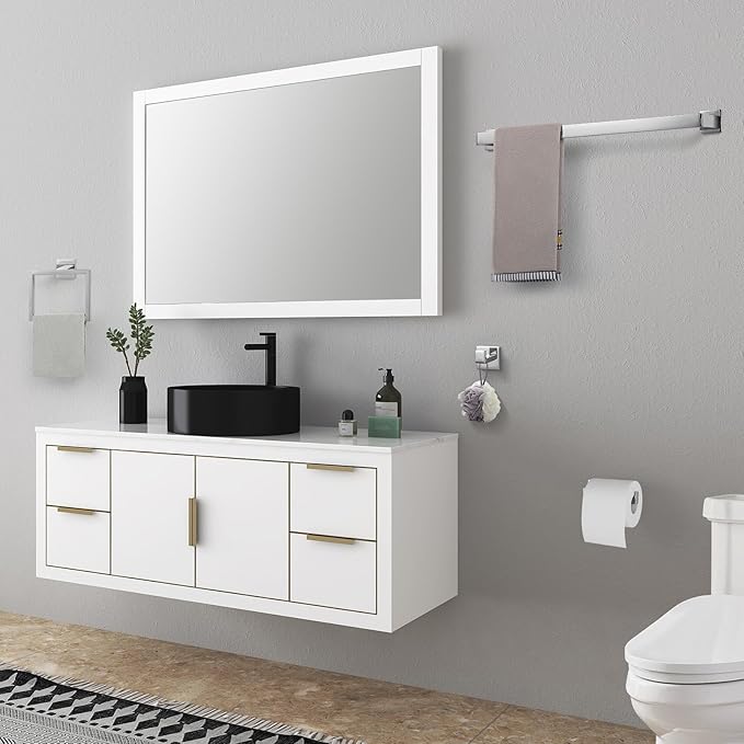 Cilee 15-Pieces Bathroom Hardware Set - Polished Chrome Bathroom Accessories, 24 Inch Towel Bar, Square Towel Ring, Toilet Paper Holder, Towel Hook, Wall-Mounted Stainless Steel Towel Bar Rack Set