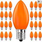 C9 Orange Replacement Bulbs, 25 Pack C9 Ceramics Orange Halloween Light Bulbs for Indoor Outdoor Patio Halloween Christmas String Lights, C9/E17 Intermediate Base Bulb, 7 Watt Incandescent Night Light