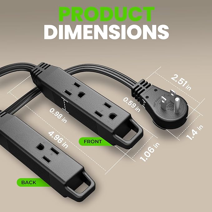 GEARit 360 Rotating Flat Plug Extension Cord (15ft, Black) Multi 3-Outlet Extension 16 AWG Wire, Adapter for Small Spaces, Right Angle Socket, ETL Certified - 15 Feet