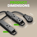 GEARit 360 Rotating Flat Plug Extension Cord (3ft, Black) Multi 3-Outlet Extension 16 AWG Wire, Adapter for Small Spaces, Right Angle Socket, ETL Certified - 3 Feet
