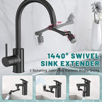 CECEFIN 1440° Rotating-Faucet-Extender Sink Aerator - 1080°+360° Large-Angle Splash Tap Extension with 2 Water Outlet, Swivel Multifunctional Robotic Arm for Kitchen/Bathroom, Black