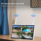 Kittyhok Wireless Security Camera System Outdoor with Monitor | 4pcs 2K Dual Lens PTZ Security Cameras, 10x Mixed Zoom, Auto Tracking, Human Detection, Spotlight | 10CH NVR with 10" Monitor, 500GB HDD