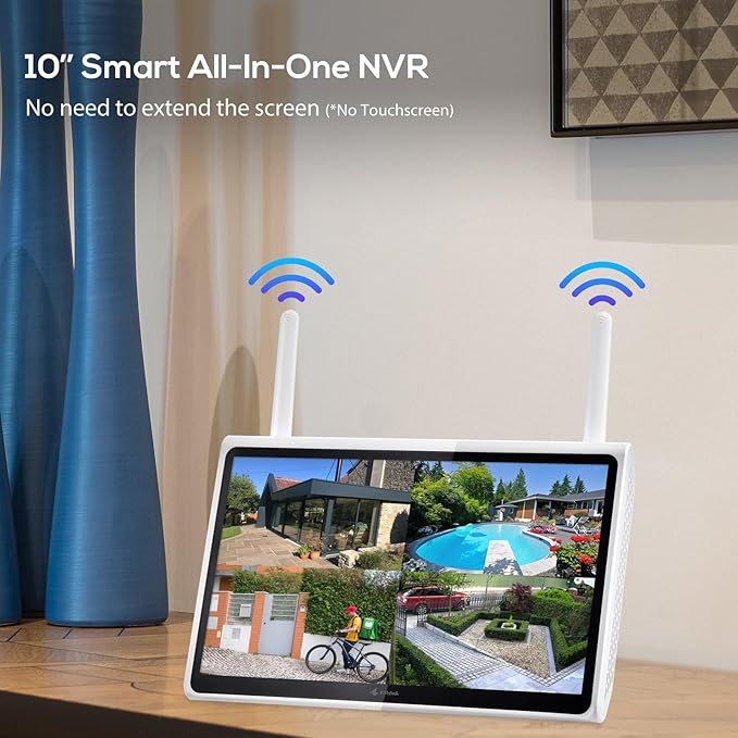 Kittyhok Wireless Security Camera System Outdoor with Monitor | 4pcs 2K Dual Lens PTZ Security Cameras, 10x Mixed Zoom, Auto Tracking, Human Detection, Spotlight | 10CH NVR with 10" Monitor, 500GB HDD