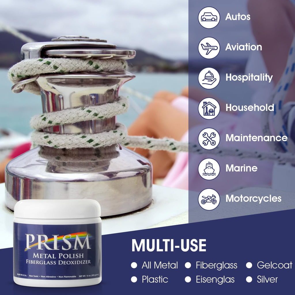 Prism Polish Metal Polish - 16 Ounce: Achieve a Safe, Lasting Shine, and Rust Removal for Metal in Minutes. The Ultimate Polish for Your Boat, Car, Motorcycle, Home, Business, and Industry.