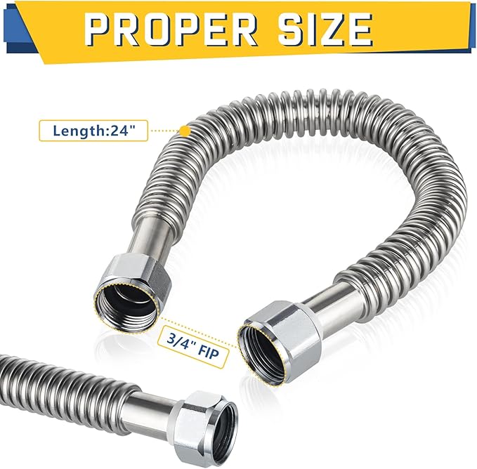 50-Pack GUOFIS Corrugated Flexible Stainless Steel Water Heater Connector,3/4" FIP x 3/4" FIP Hose for Water Heater/Water Softener(24-Inch)(HOSE040-50Pack)