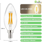 Depuley LED Light Bulbs E12: Candelabra Light Bulb 4W Candle Bulb Equivalent 40W - Edison Vintage Bulbs Warmlight 2700K C35 Clear Bulbs 500 LM 80+CRI Non-Dimmable 6-Pack