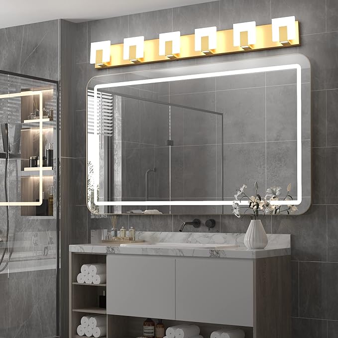 Aipsun Gold Vanity Lighting Fixtures Modern Vanity Lights LED 6 Lights Bathroom Vanity Light Up and Down Wall Light Fixtures 6000K