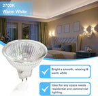 MR16 Halogen Light Bulb 2 pin 50W 12V, High Output GU5.3 Base for Landscape Lights, Track Lights, Fiber Optics, Desk Lamps, 2700K Warm White Dimmable, 6 Pack