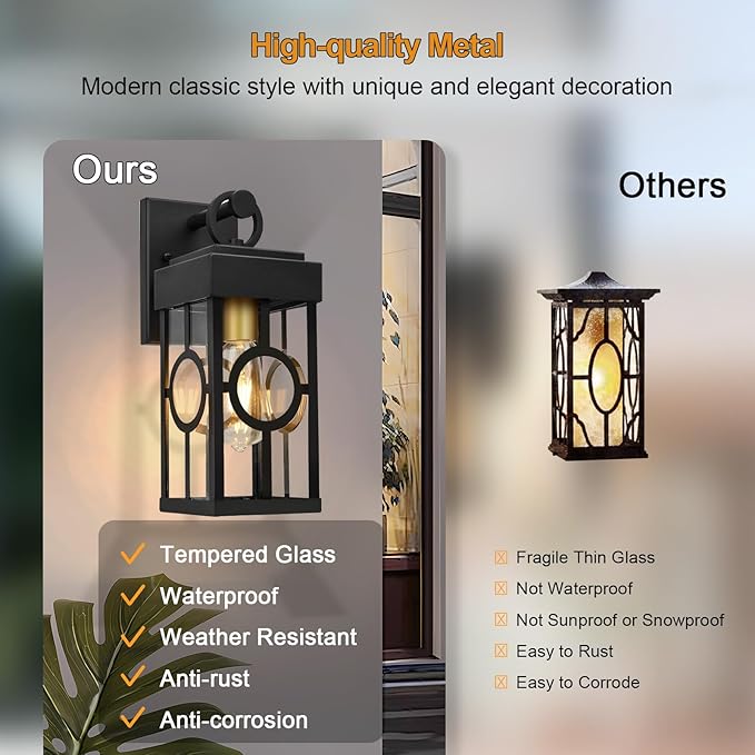 ALVIME Outdoor Wall Light Fixtures, Exterior Wall Lanterns, Waterproof Patio Sconce, Porch Outside Lights for House, Entryway, Front Door, Backyard, Garage, E26 Base&High Strength Clear Glass