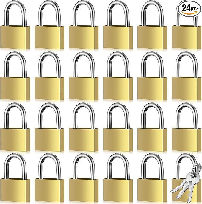 24 Pcs Solid Brass Keyed Padlock, Small Yellow Gym Lock, Strong Padlock with Same Key for Luggage Toolbox (25mm)