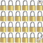 24 Pcs Solid Brass Keyed Padlock, Small Yellow Gym Lock, Strong Padlock with Same Key for Luggage Toolbox (25mm)