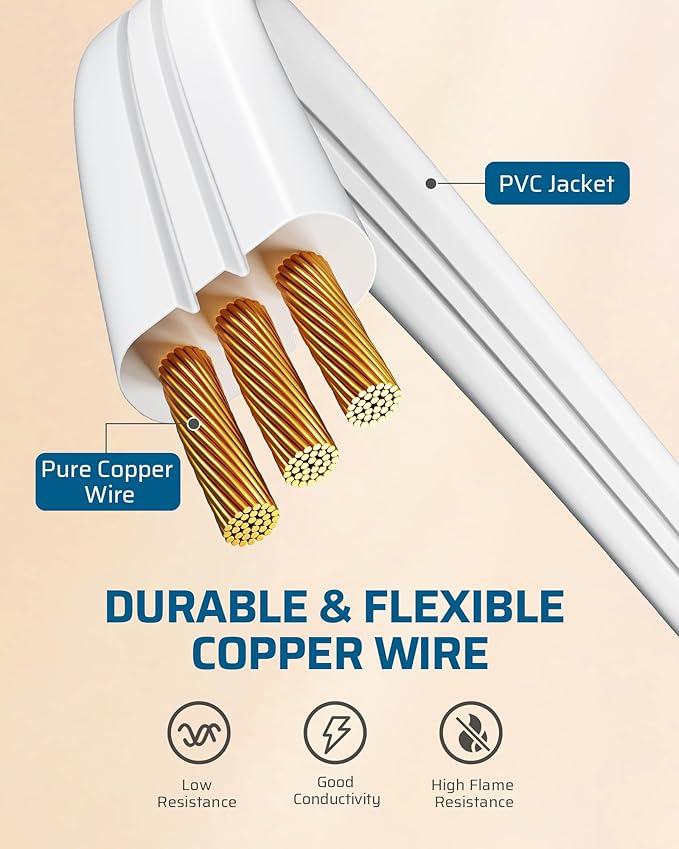 DEWENWILS 3FT 360° Rotating Flat Plug Extension Cord/Wire, 16AWG Multi 3 Outlet Extension Cord, 3 Prong Grounded Wire for Small Appliances, 2 Pack, White