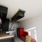 HANDT Overhead Garage Storage Rack, Connectable Heavy Duty Metal Ceiling Rails For Garage Storage Organization Shelving System, Hanging Racks For Tote Containers, Supports Up To 3 Bins, 2 Sets Gray