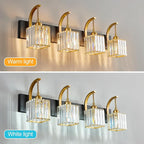 Crystal Vanity Lights 4-Light Black Gold Bathroom Vanity Lights Modern Crystal Bathroom Light Fixtures Over Mirror 32.67" Long Vanity Light for Bathroom
