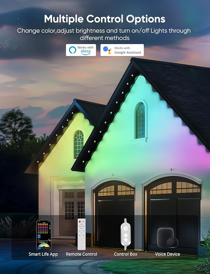 Permanent Outdoor Lights 150ft,RGBW Eaves Light with 108 LED Lights,111+ Scenes Modes Outdoor Lighting, Waterproof Permanent Light for Daily Holiday Halloween Decorations, Compatible with Alexa,White