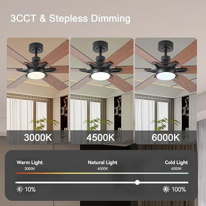 52in Ceiling Fans with Lights RGB Ceiling Fan with Light and Remote/APP Control,Low Profile Ceiling Fans with Lights for Bedroom,Living Room,Kids Room,3CCT Dimmable Modern Ceiling Fan, 8 Speeds,Brown