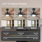 52in Ceiling Fans with Lights RGB Ceiling Fan with Light and Remote/APP Control,Low Profile Ceiling Fans with Lights for Bedroom,Living Room,Kids Room,3CCT Dimmable Modern Ceiling Fan, 8 Speeds,Brown