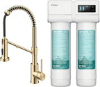 KRAUS Bolden 2-in-1 Commercial Style Pull-Down Single Handle Water Filter Kitchen Faucet in Spot-Free Antique Champagne Bronze with Purita 2-Stage Under-Sink Filtration System