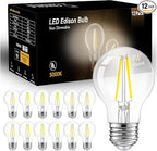 dalattin A19 Vintage LED Edison Bulbs, 60W Equivalent Light Bulbs, 5000K Daylight White, Clear Glass Filament Bulb, Efficient 8W, E26 Base, 800 LM, CRI80+, Non-Dimmable for Home, Farmhouse, 12 Pack