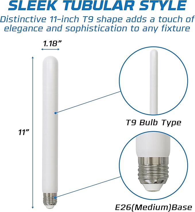 OHLECTRIC T9 LED Tubular Bulbs (1-Pack) 5W (40W Equivalent) 11" Frosted Tubular Bulb 400 Lumens, 3000K Soft White, E26 Medium Base, Dimmable, Wet Rated, Filament Style, Replacement for Bulbrite 776728