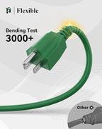 PLUGTUL 100FT Outdoor Extension Cord with Multiple Outlets, 14 Gauge, 3-Outlet, SJTW, 15A 14AWG 1875W SJTW, ETL Listed - Great for Christmas Decoration Lights, Green