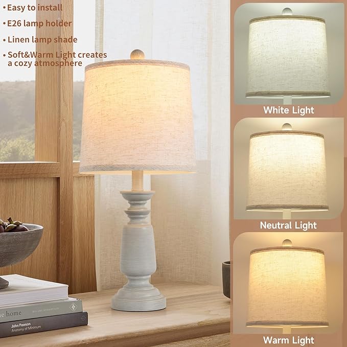 Terpsichore Lamps Set of 2 Modern Farmhouse Table Lamp Bedside Reading Lights Living Room End Lamps Bedroom Night Light,High 22.5 Inch,Antique Grey,with Fabric Lamp Shade,Bulb Not Included